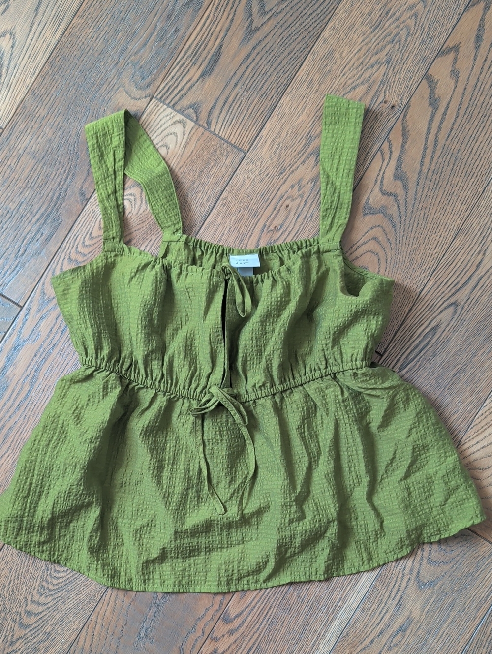 a new day Olive Green Smocked Tie-Front Camisole Top